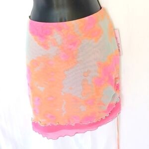 NWT Wild Fable Mesh Side Ruched Mini Skirt Neon Size M Retro Hippie Vibes